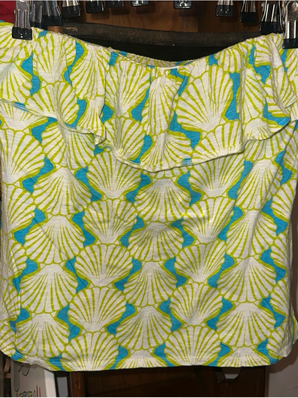 crown & ivy Lime and Aqua Shell-Print Ruffle Tube Top